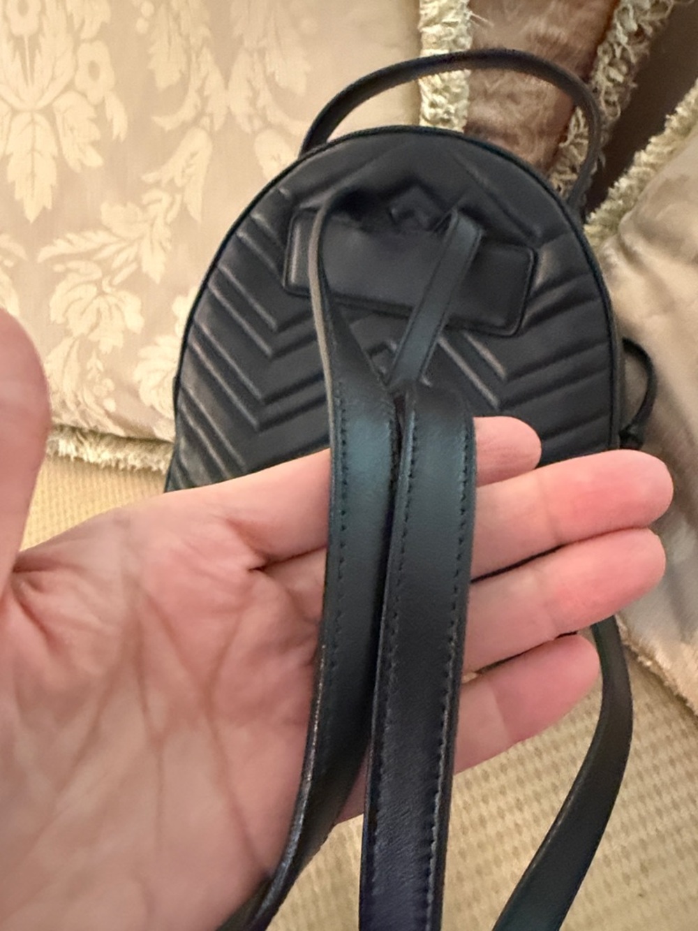 Gucci Black Chevron GG Marmont Mini Backpack with Gold Hardware. - Picture 5 of 12